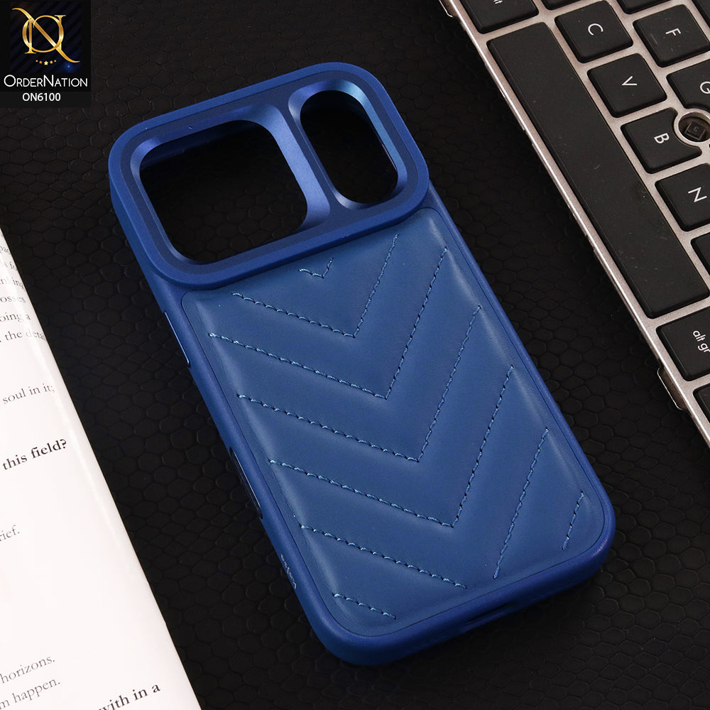 iPhone 17 Pro Cover - Blue - Luxury Chevron Quilted Leather Shockproof Phone Case with Camera Protection