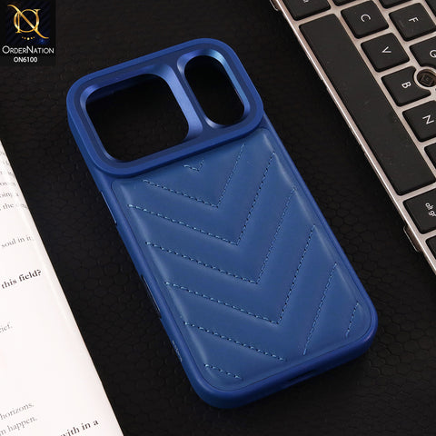 iPhone 17 Pro Cover - Blue - Luxury Chevron Quilted Leather Shockproof Phone Case with Camera Protection