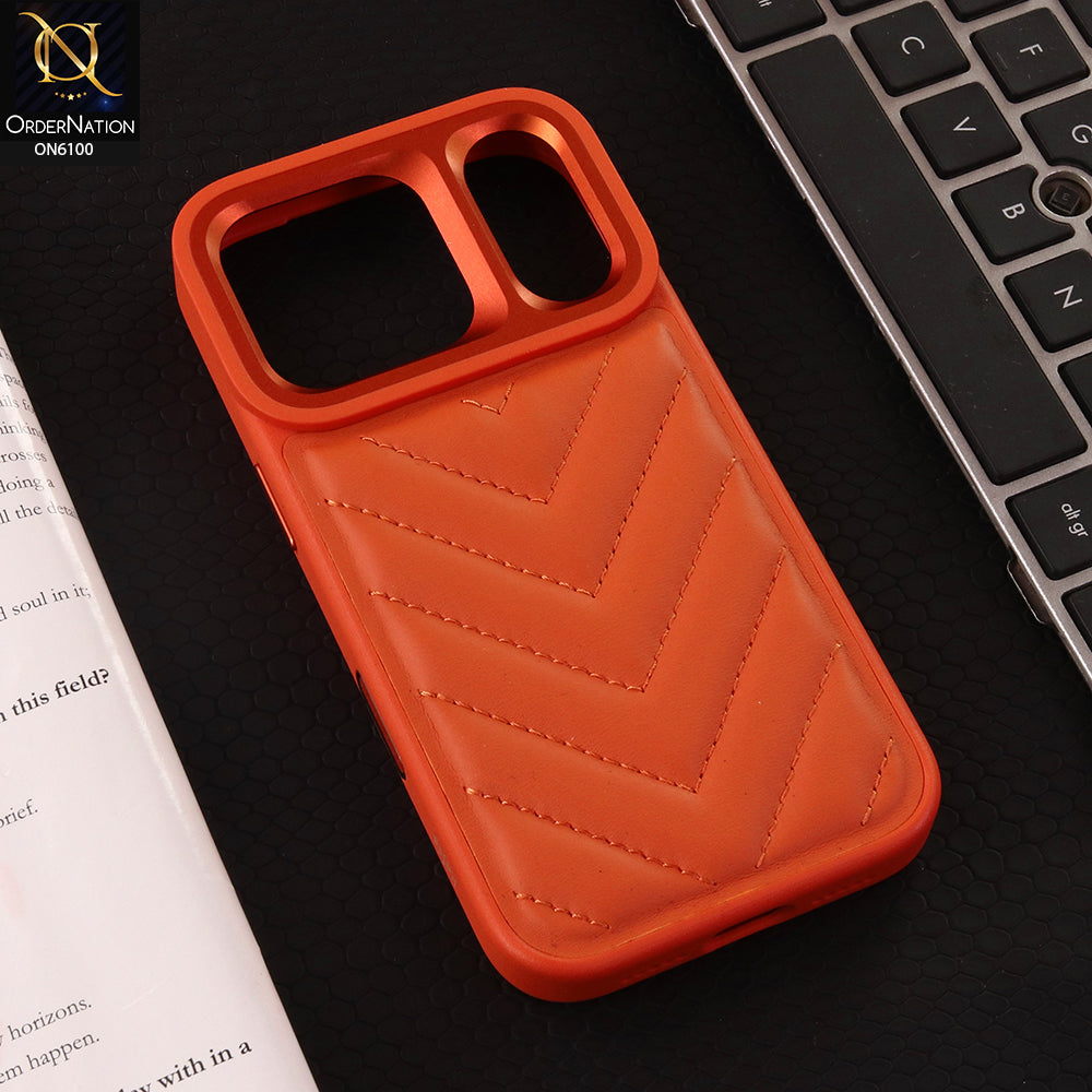 iPhone 17 Pro Cover - Orange - Luxury Chevron Quilted Leather Shockproof Phone Case with Camera Protection