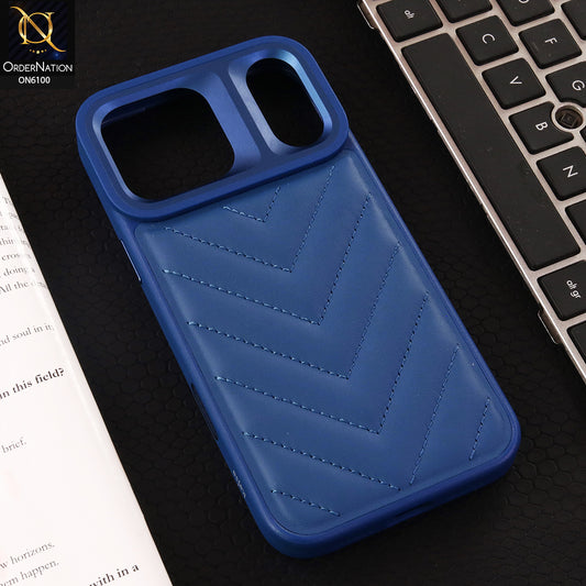 iPhone 17 Pro Max Cover - Blue - Luxury Chevron Quilted Leather Shockproof Phone Case with Camera Protection