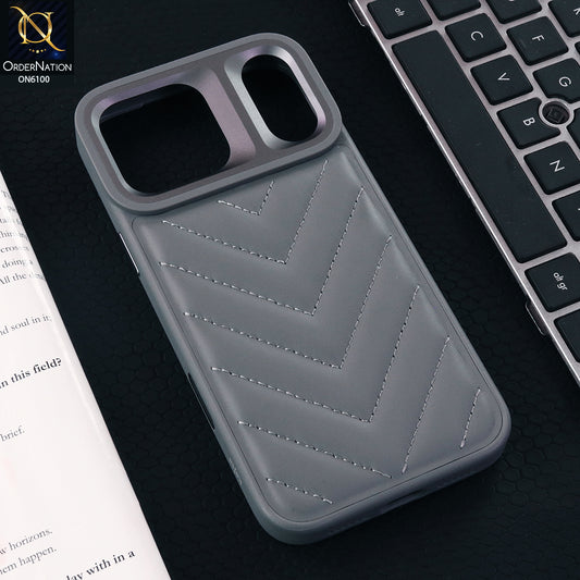 iPhone 17 Pro Max Cover - Gray - Luxury Chevron Quilted Leather Shockproof Phone Case with Camera Protection