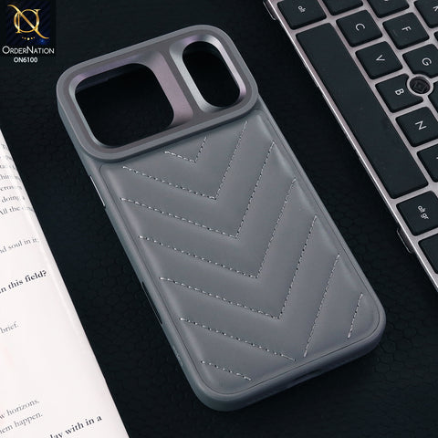 iPhone 17 Pro Max Cover - Gray - Luxury Chevron Quilted Leather Shockproof Phone Case with Camera Protection