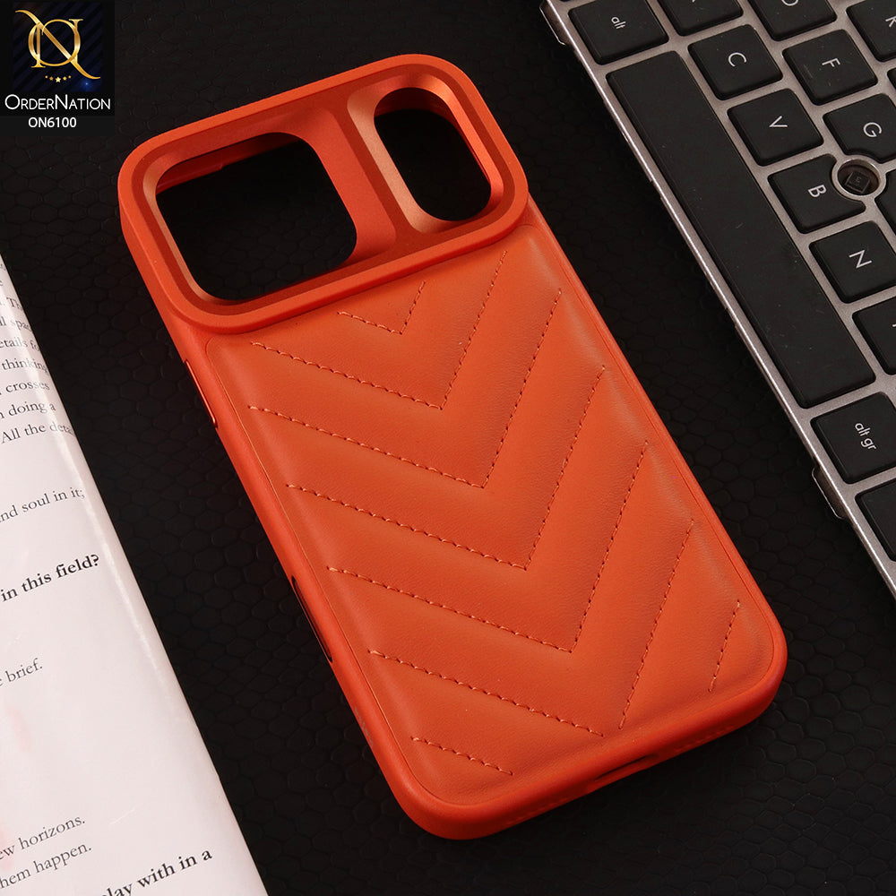 iPhone 17 Pro Max Cover - Orange - Luxury Chevron Quilted Leather Shockproof Phone Case with Camera Protection