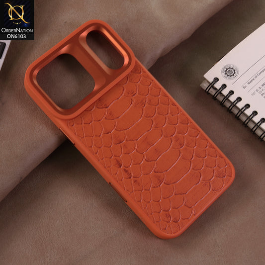iPhone 17 Pro Max Cover  - Orange - Premium Embossed Leather Case with Camera Protection Bumper | Shockproof Protective Mobile Cover