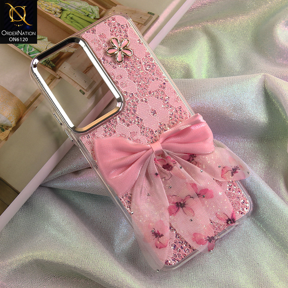 Xiaomi Redmi A7 Pro Cover - Pink - Shockproof Clear Edge Bumper Case with Premium Glitter & 3D Ribbon Cover