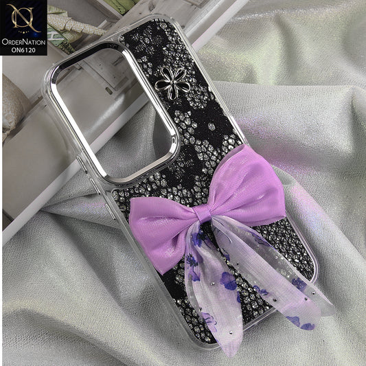Tecno Camon 50 Ultra Cover - Black - Shockproof Clear Edge Bumper Case with Premium Glitter & 3D Ribbon Cover