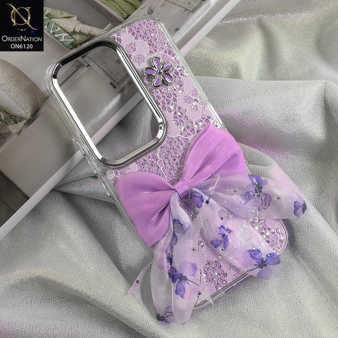 Tecno Camon 50 4G  Cover - Purple - Shockproof Clear Edge Bumper Case with Premium Glitter & 3D Ribbon Cover