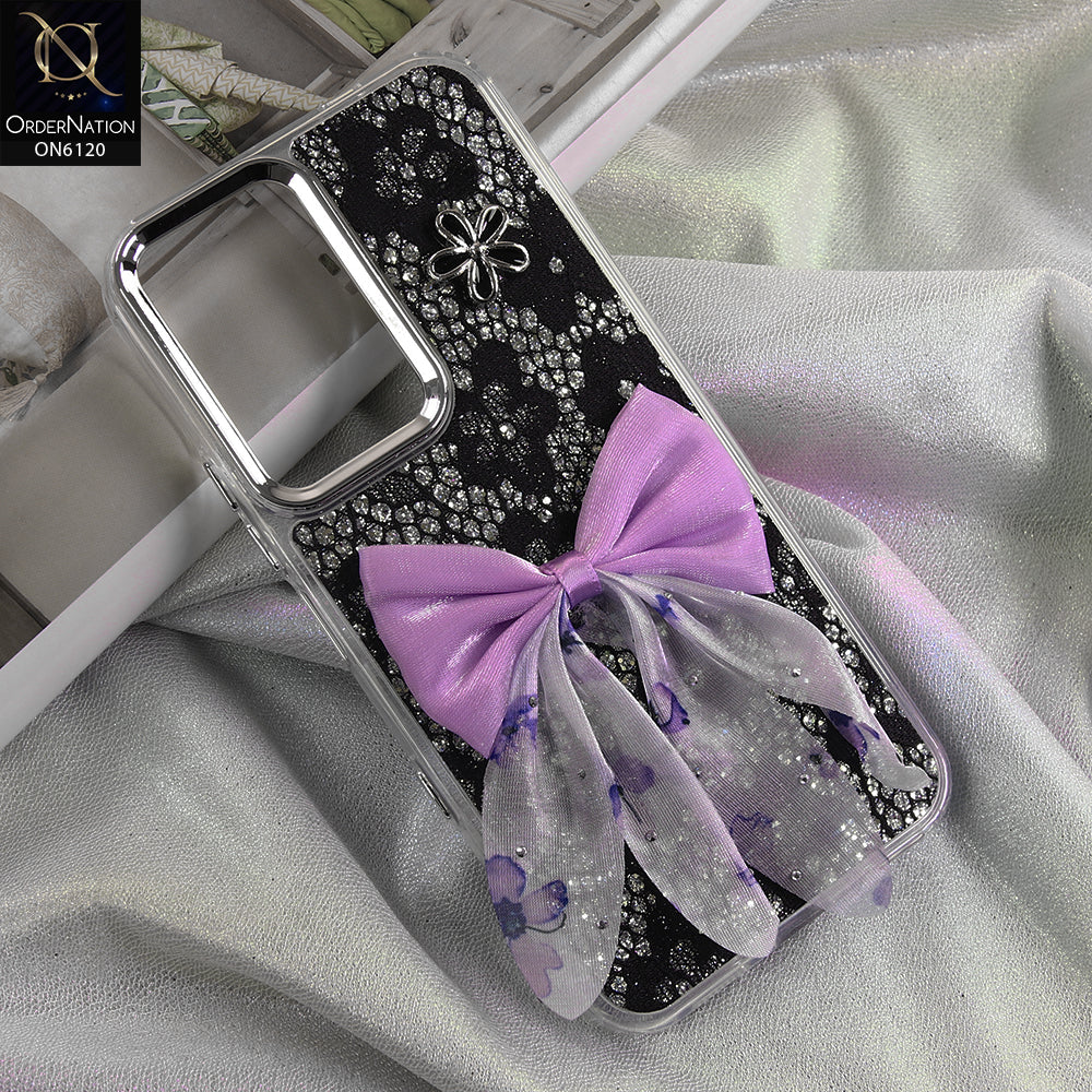 Infinix Hot 70 Cover - Black - Shockproof Clear Edge Bumper Case with Premium Glitter & 3D Ribbon Cover