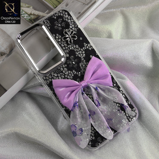 Infinix Hot 70 Cover - Black - Shockproof Clear Edge Bumper Case with Premium Glitter & 3D Ribbon Cover