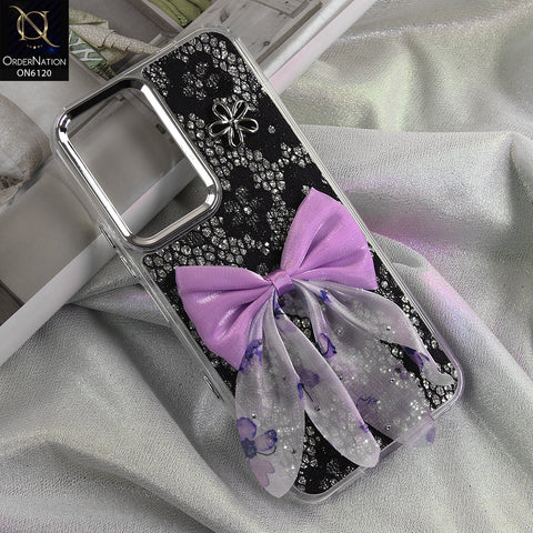 Infinix Hot 70 Cover - Black - Shockproof Clear Edge Bumper Case with Premium Glitter & 3D Ribbon Cover