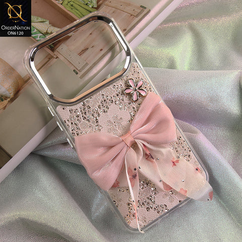 Infinix Note 60 Cover - Off White - Shockproof Clear Edge Bumper Case with Premium Glitter & 3D Ribbon Cover