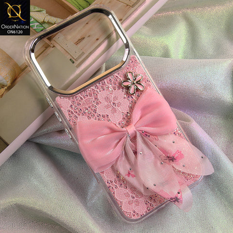 Infinix Note 60 Cover - Pink - Shockproof Clear Edge Bumper Case with Premium Glitter & 3D Ribbon Cover