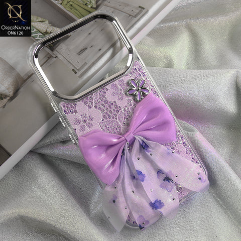 Infinix Note 60 Cover - Purple - Shockproof Clear Edge Bumper Case with Premium Glitter & 3D Ribbon Cover