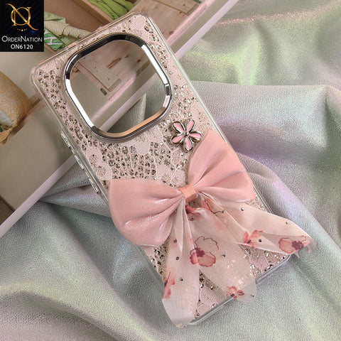 Xiaomi Redmi Note 15 Cover - Off White - Shockproof Clear Edge Bumper Case with Premium Glitter & 3D Ribbon Cover