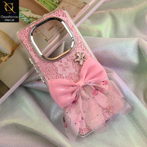 Xiaomi Redmi Note 15 Cover - Pink - Shockproof Clear Edge Bumper Case with Premium Glitter & 3D Ribbon Cover