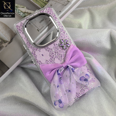 Xiaomi Redmi Note 15 Cover - Purple - Shockproof Clear Edge Bumper Case with Premium Glitter & 3D Ribbon Cover