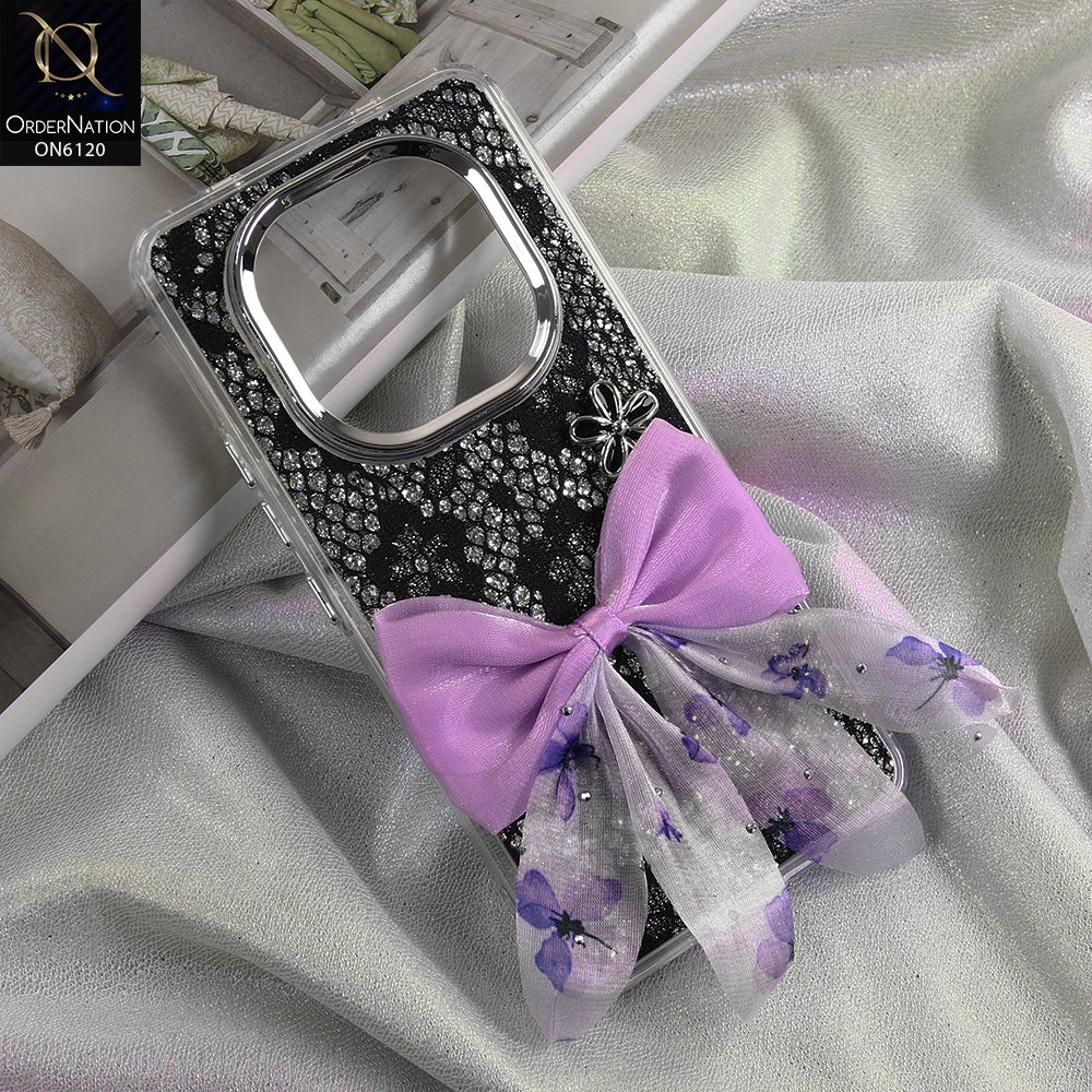 Xiaomi Redmi Note 15 Pro Cover - Black - Shockproof Clear Edge Bumper Case with Premium Glitter & 3D Ribbon Cover