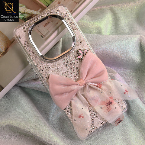 Xiaomi Redmi Note 15 Pro Cover - Off White - Shockproof Clear Edge Bumper Case with Premium Glitter & 3D Ribbon Cover