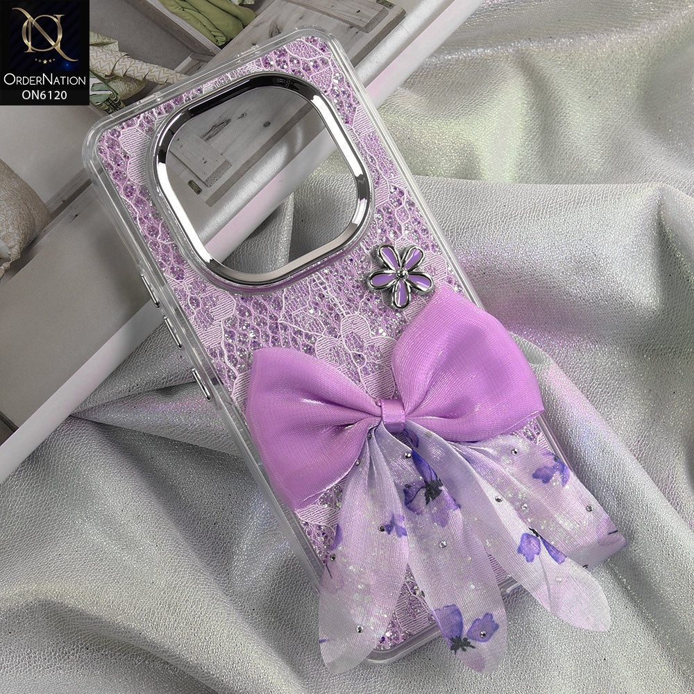 Xiaomi Redmi Note 15 Pro Cover - Purple - Shockproof Clear Edge Bumper Case with Premium Glitter & 3D Ribbon Cover