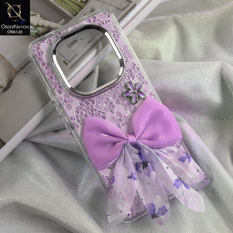 Xiaomi Redmi Note 15 Pro Cover - Purple - Shockproof Clear Edge Bumper Case with Premium Glitter & 3D Ribbon Cover