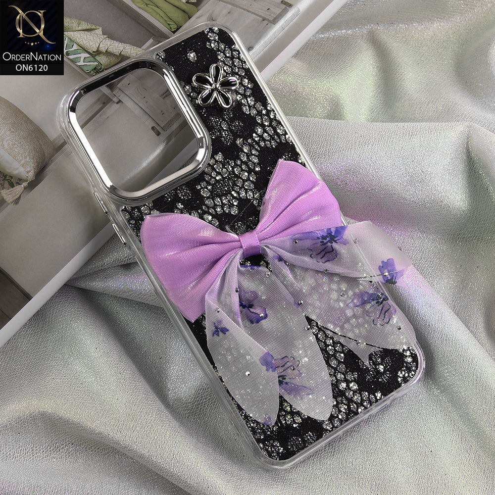 Oppo A6c Cover - Black - Shockproof Clear Edge Bumper Case with Premium Glitter & 3D Ribbon Cover
