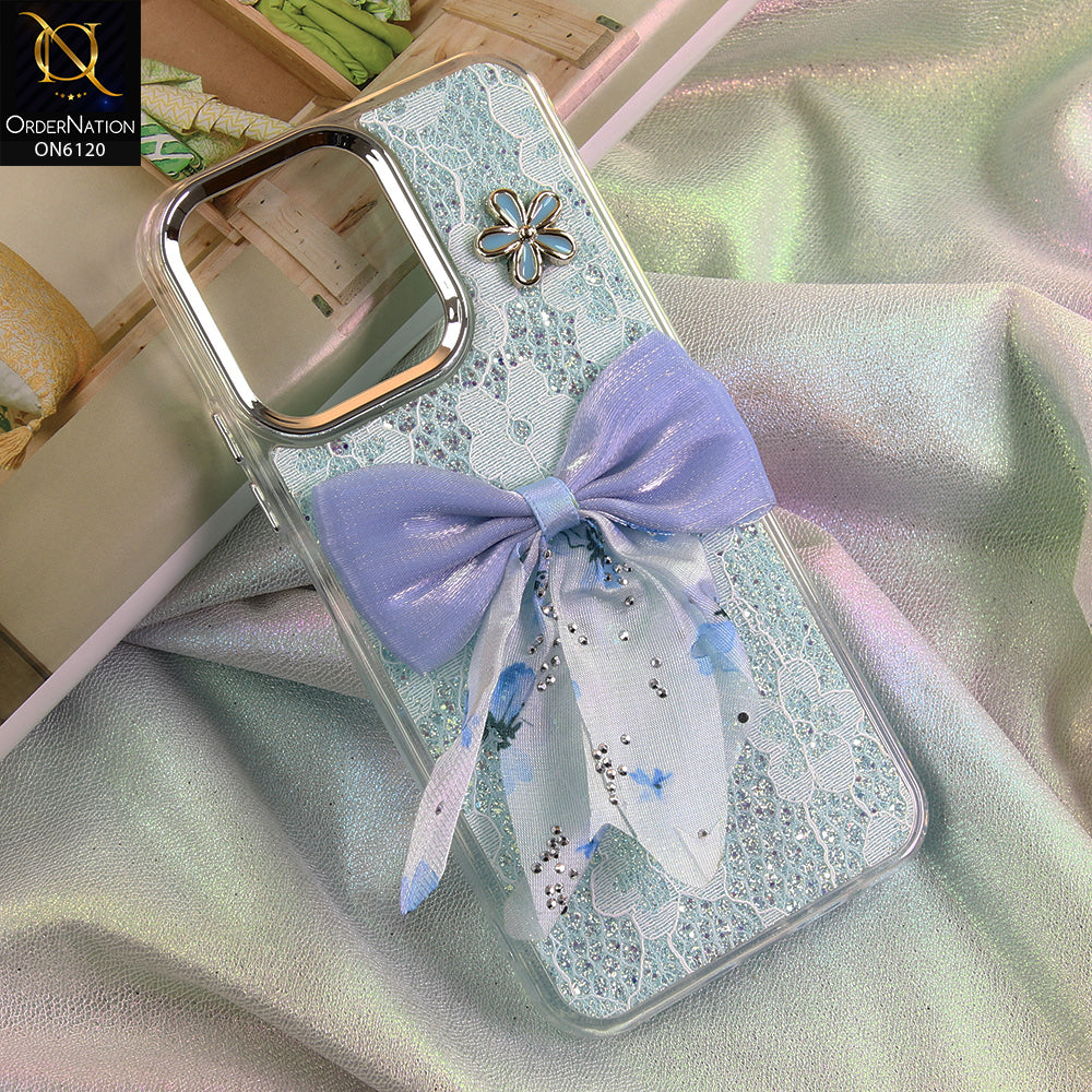 Oppo A6c Cover - Green - Shockproof Clear Edge Bumper Case with Premium Glitter & 3D Ribbon Cover