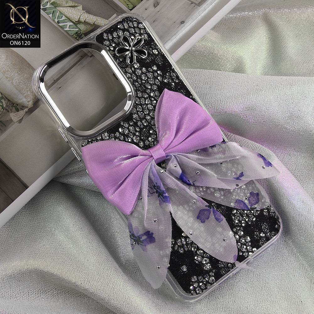 Oppo Reno 15F Cover - Black - Shockproof Clear Edge Bumper Case with Premium Glitter & 3D Ribbon Cover