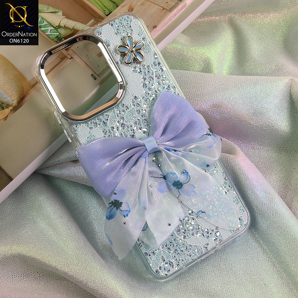 Oppo Reno 15F Cover - Green - Shockproof Clear Edge Bumper Case with Premium Glitter & 3D Ribbon Cover