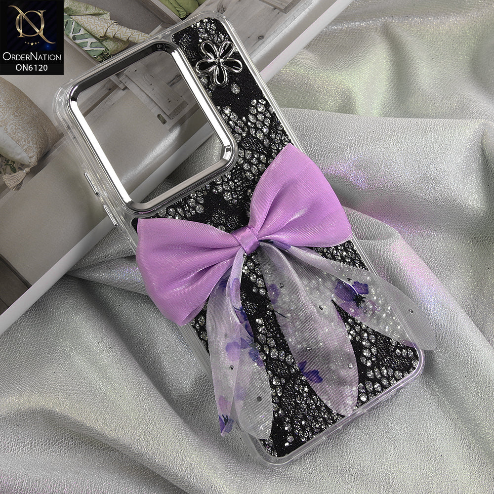 Tecno Pop 8 Cover - Black - Shockproof Clear Edge Bumper Case with Premium Glitter & 3D Ribbon Cover