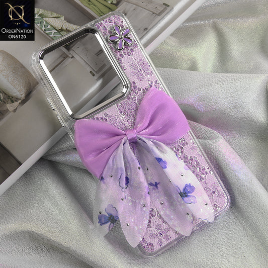 Infinix Smart 8 Cover - Purple - Shockproof Clear Edge Bumper Case with Premium Glitter & 3D Ribbon Cover