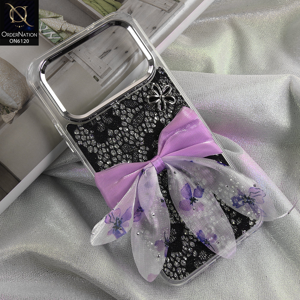 Tecno Spark 50 4G Cover - Black - Shockproof Clear Edge Bumper Case with Premium Glitter & 3D Ribbon Cover