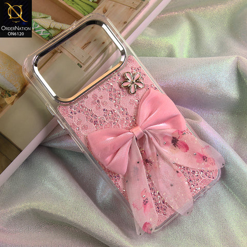 Tecno Spark 50 4G Cover - Pink - Shockproof Clear Edge Bumper Case with Premium Glitter & 3D Ribbon Cover