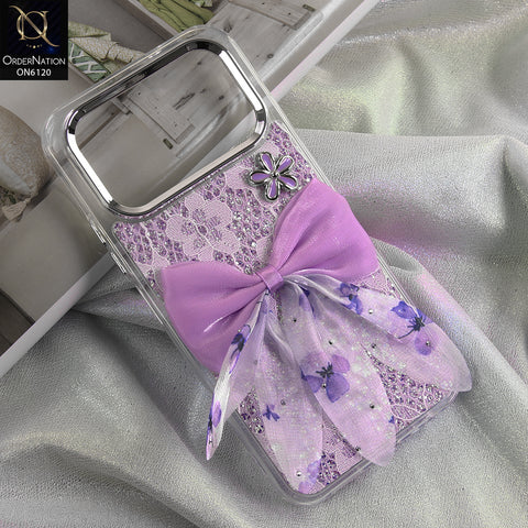 Tecno Spark 50 4G Cover - Purple - Shockproof Clear Edge Bumper Case with Premium Glitter & 3D Ribbon Cover
