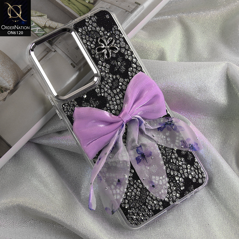 Tecno Spark Go 3 Cover - Black - Shockproof Clear Edge Bumper Case with Premium Glitter & 3D Ribbon Cover