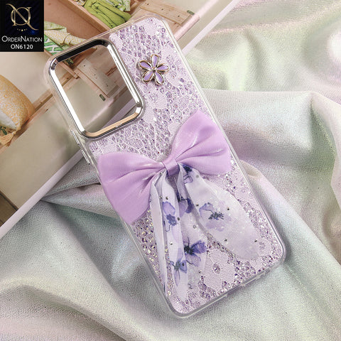 Tecno Spark Go 3 Cover - Purple - Shockproof Clear Edge Bumper Case with Premium Glitter & 3D Ribbon Cover