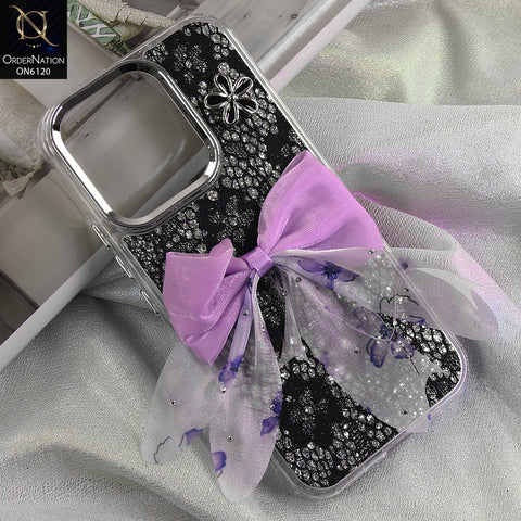 vivo V70 Elite Cover - Black - Shockproof Clear Edge Bumper Case with Premium Glitter & 3D Ribbon Cover