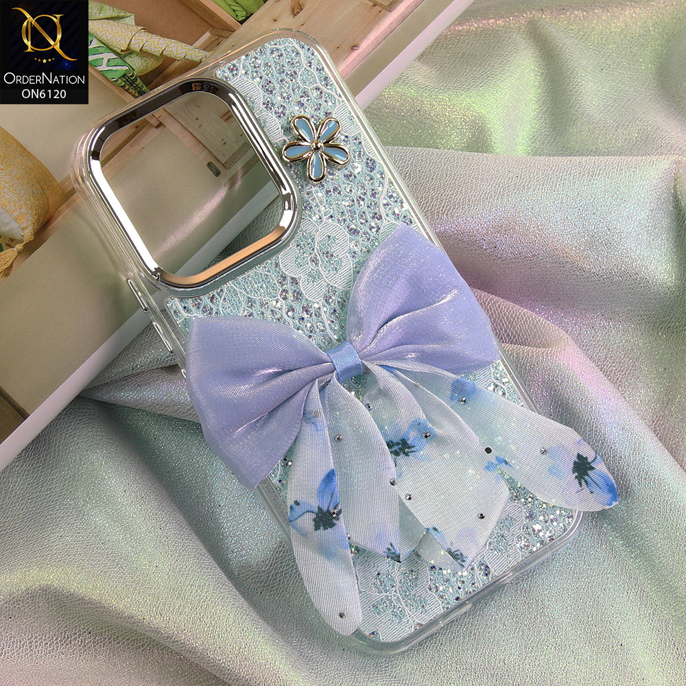 vivo S50t Cover - Green - Shockproof Clear Edge Bumper Case with Premium Glitter & 3D Ribbon Cover