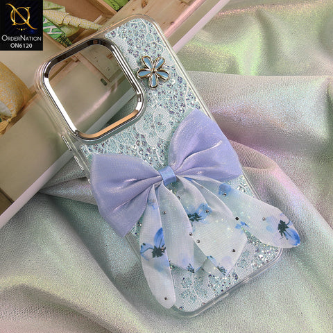 vivo S50t Cover - Green - Shockproof Clear Edge Bumper Case with Premium Glitter & 3D Ribbon Cover