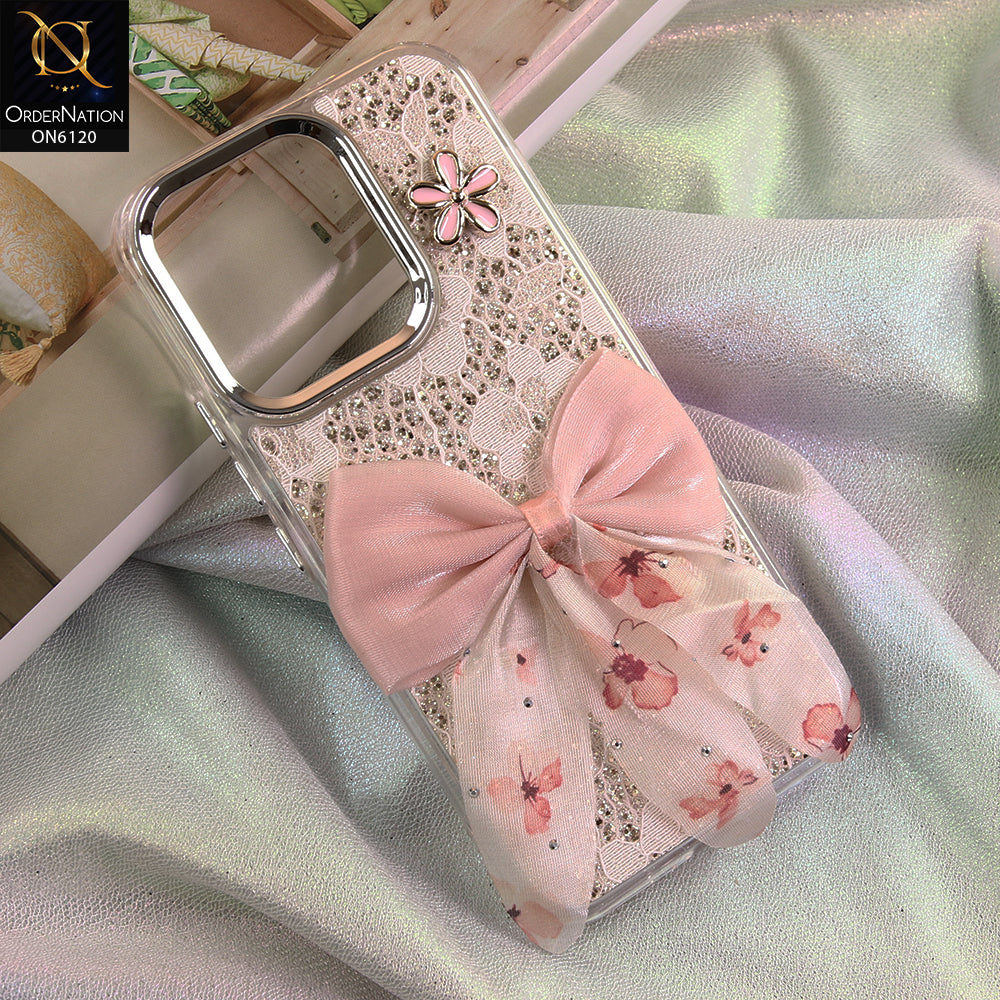 vivo V70 Elite Cover - Off White - Shockproof Clear Edge Bumper Case with Premium Glitter & 3D Ribbon Cover