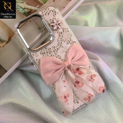 vivo V70 Elite Cover - Off White - Shockproof Clear Edge Bumper Case with Premium Glitter & 3D Ribbon Cover