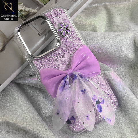 Vivo S50 Cover - Purple - Shockproof Clear Edge Bumper Case with Premium Glitter & 3D Ribbon Cover