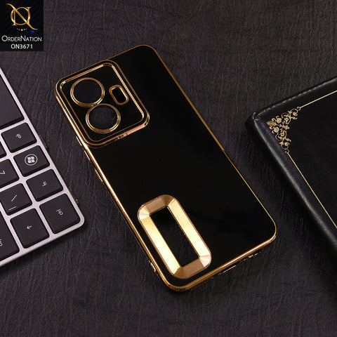 Vivo Y75 5G Cover - Black - Shockproof Clear Edge Bumper Case with Premium Glitter & 3D Ribbon Cover