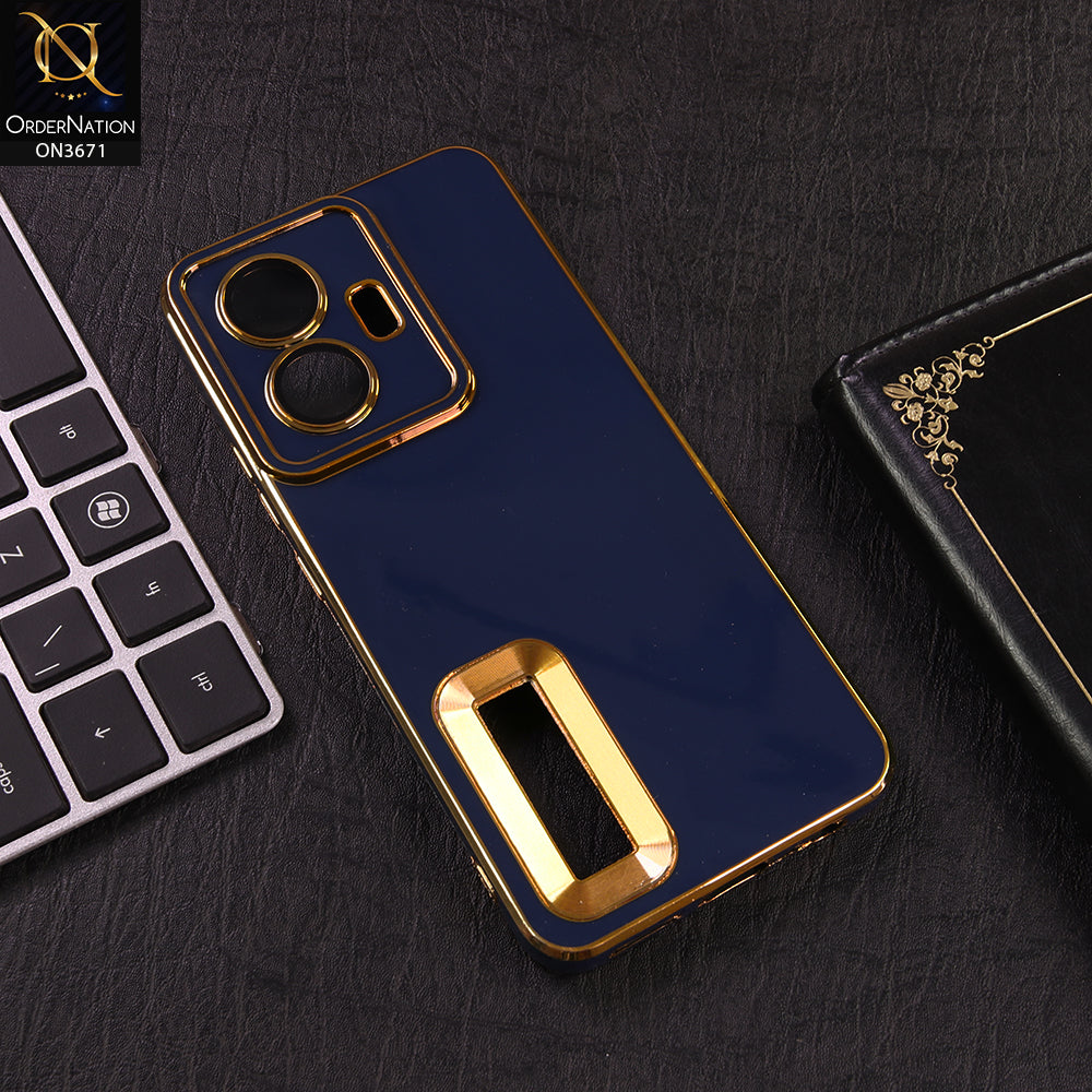Vivo Y55 5G Cover - Blue - Shockproof Clear Edge Bumper Case with Premium Glitter & 3D Ribbon Cover