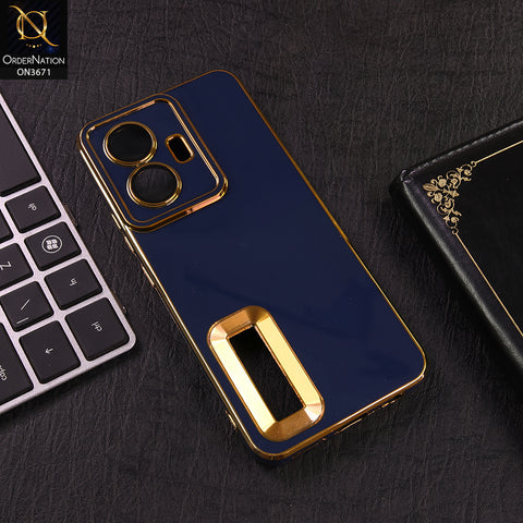 Vivo Y55 5G Cover - Blue - Shockproof Clear Edge Bumper Case with Premium Glitter & 3D Ribbon Cover