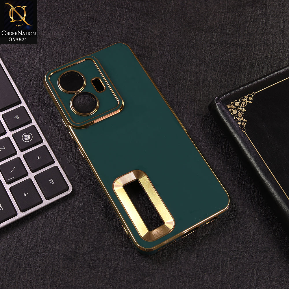 Vivo Y55 5G Cover - Green - Shockproof Clear Edge Bumper Case with Premium Glitter & 3D Ribbon Cover