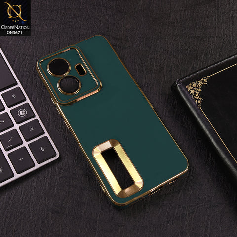 Vivo Y55 5G Cover - Green - Shockproof Clear Edge Bumper Case with Premium Glitter & 3D Ribbon Cover