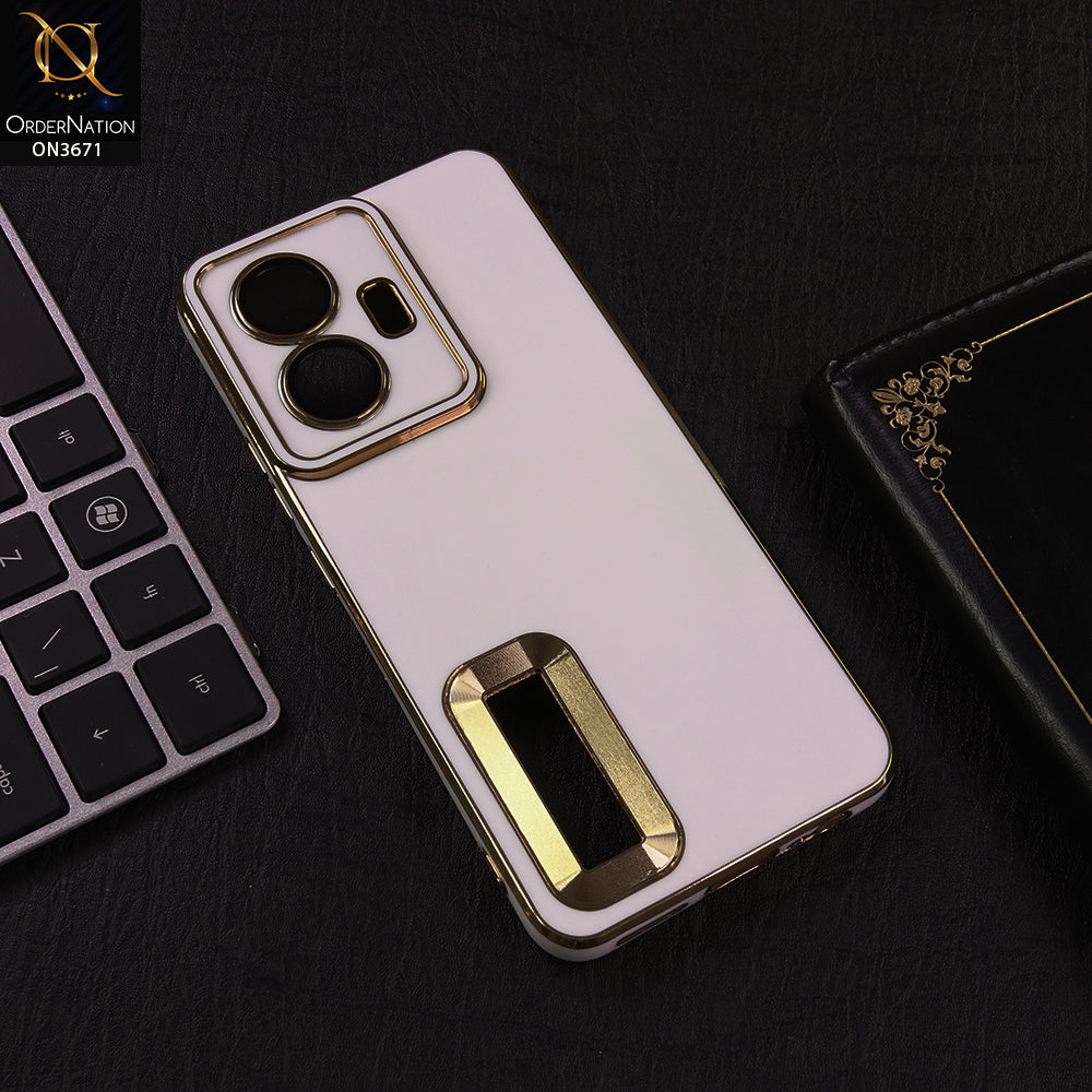 Vivo Y55 5G Cover - White - Shockproof Clear Edge Bumper Case with Premium Glitter & 3D Ribbon Cover