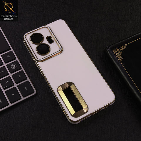 Vivo Y55 5G Cover - White - Shockproof Clear Edge Bumper Case with Premium Glitter & 3D Ribbon Cover
