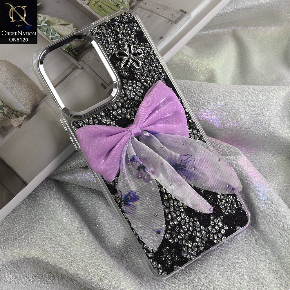 Vivo Y11 5G Cover - Black - Shockproof Clear Edge Bumper Case with Premium Glitter & 3D Ribbon Cover