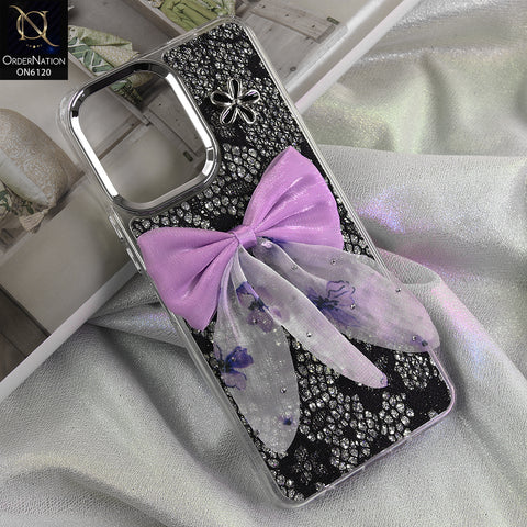 Vivo Y11 5G Cover - Black - Shockproof Clear Edge Bumper Case with Premium Glitter & 3D Ribbon Cover